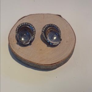 Crown Trifari Elegant Silver Stud marble Earrings